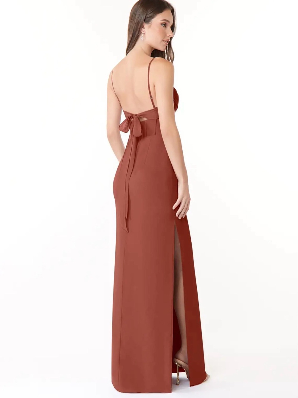 NWT Azazie Mai Bridesmaid Dress Gown Auburn 4 slit adjustable straps chiffon - Picture 4 of 14